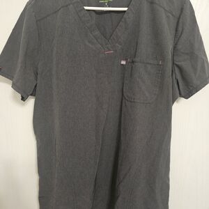 Scrubstar Charcoal and Pink Trim Scrub Top And Pants
